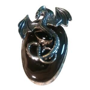 Pendant Jewelry Montana Agate & Black Onyx Gemstone Handmade Dragon 2.8"